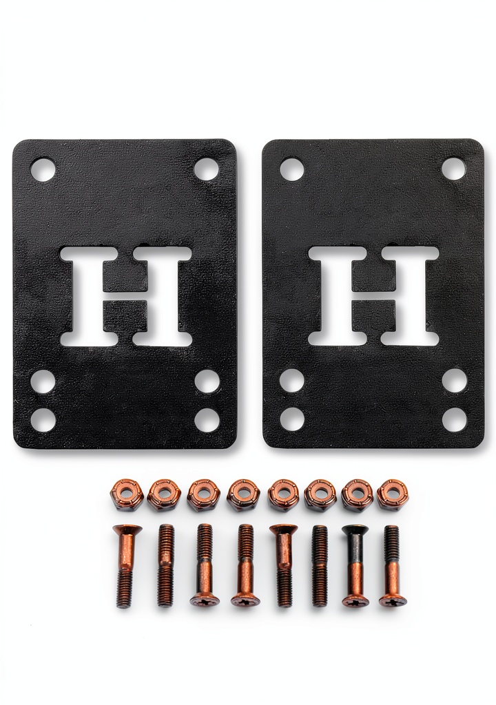 H Block Skateboard Risers installed on a skateboard deck