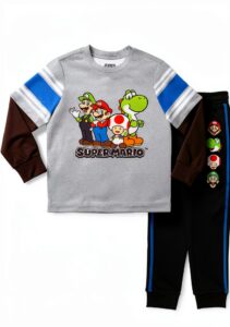 Super Mario Kids Outfit 2-Piece Set Long Sleeve Jogger Pants-0