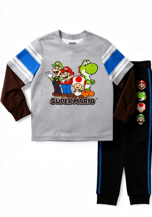 Super Mario Kids Outfit 2-Piece Set Long Sleeve Jogger Pants-0