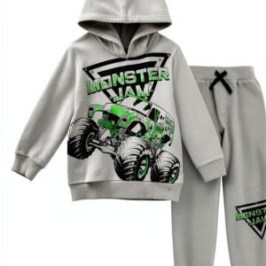 Monster Jam Boys Hooded Sweatshirt Pants Set Gray Light Gray-0