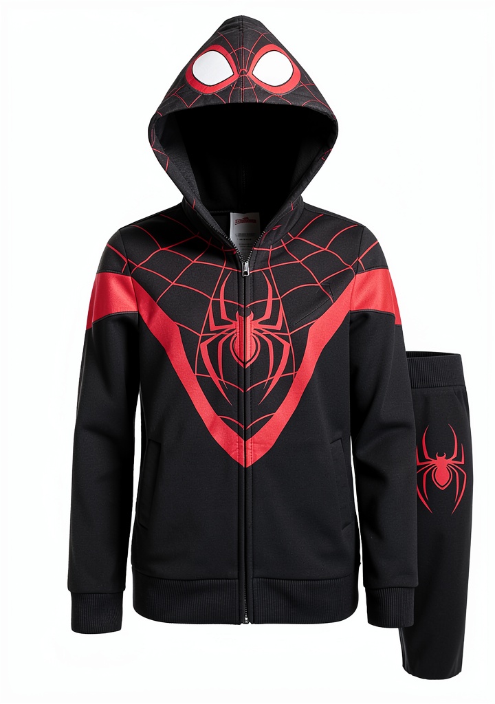 Spider-Man Boys Hoodie Pant Set being worn during outdoor play showing fit and movement