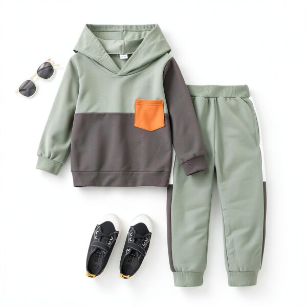 Boys Hoodie Pants Set Cotton Blend Color Block Toddler-4