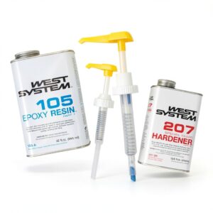 WEST System 105A Epoxy Resin (32 fl oz) Bundle with 207SA Special Clear Epoxy Hardener (10.6 fl oz) and 300 Mini Pumps Epoxy Metering 3-Pack Pump Set (3 Items)-0